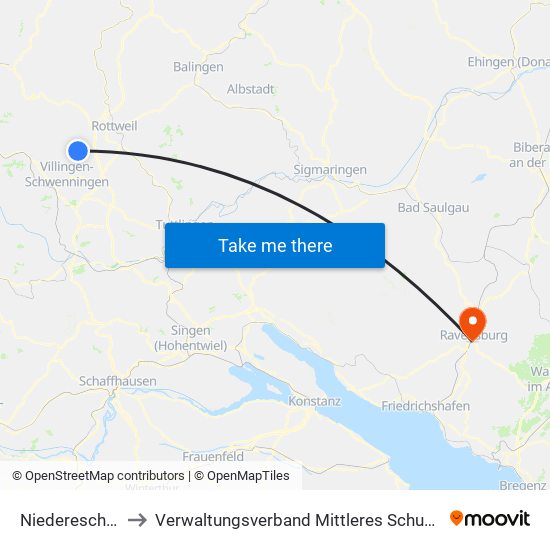 Niedereschach to Verwaltungsverband Mittleres Schussental map