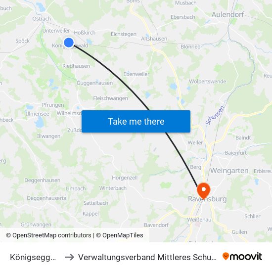 Königseggwald to Verwaltungsverband Mittleres Schussental map