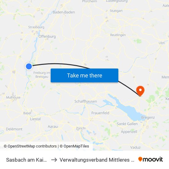 Sasbach am Kaiserstuhl to Verwaltungsverband Mittleres Schussental map