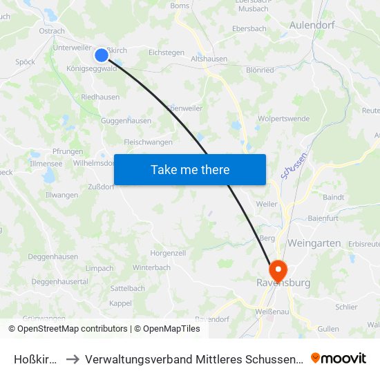 Hoßkirch to Verwaltungsverband Mittleres Schussental map