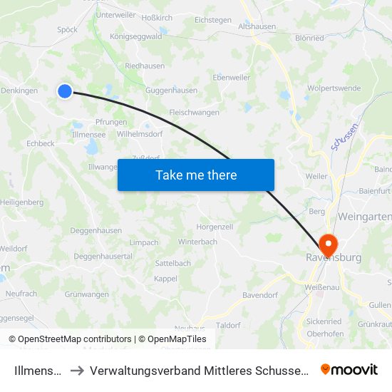 Illmensee to Verwaltungsverband Mittleres Schussental map