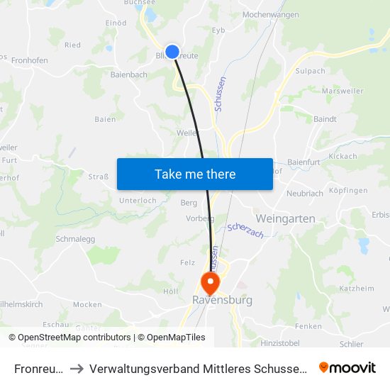 Fronreute to Verwaltungsverband Mittleres Schussental map