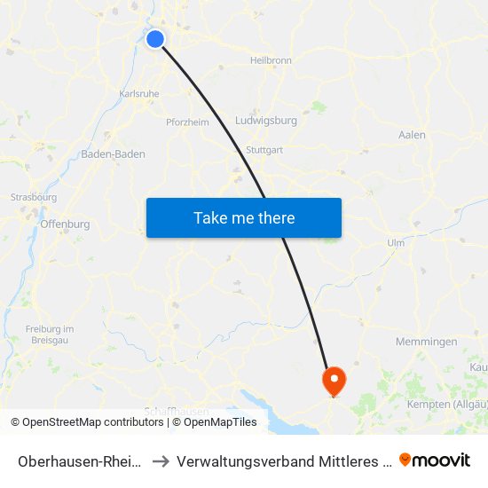 Oberhausen-Rheinhausen to Verwaltungsverband Mittleres Schussental map