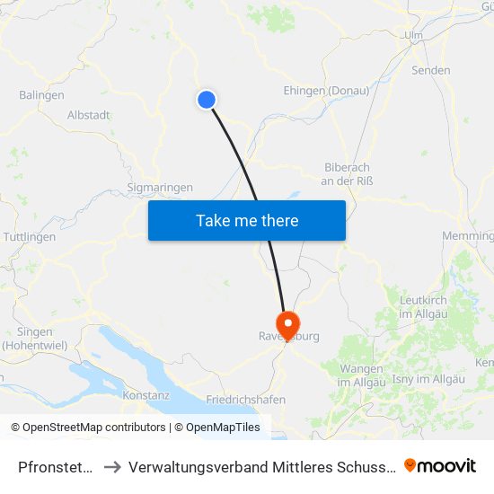 Pfronstetten to Verwaltungsverband Mittleres Schussental map