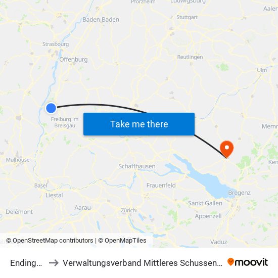 Endingen to Verwaltungsverband Mittleres Schussental map