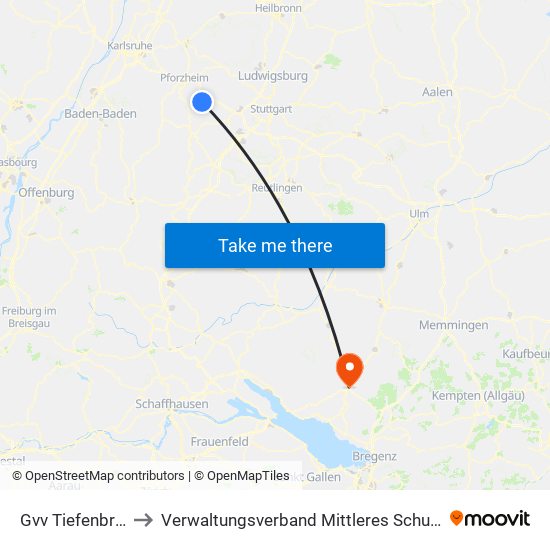 Gvv Tiefenbronn to Verwaltungsverband Mittleres Schussental map