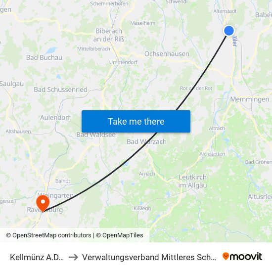 Kellmünz A.D.Iller to Verwaltungsverband Mittleres Schussental map