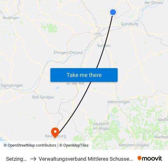 Setzingen to Verwaltungsverband Mittleres Schussental map