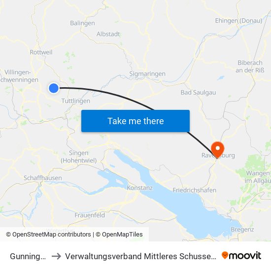Gunningen to Verwaltungsverband Mittleres Schussental map