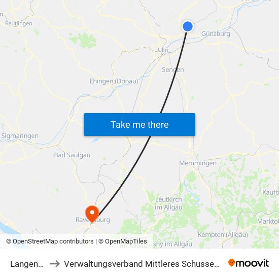 Langenau to Verwaltungsverband Mittleres Schussental map