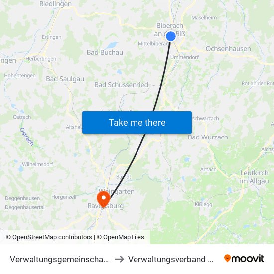 Verwaltungsgemeinschaft Biberach An Der Riß to Verwaltungsverband Mittleres Schussental map