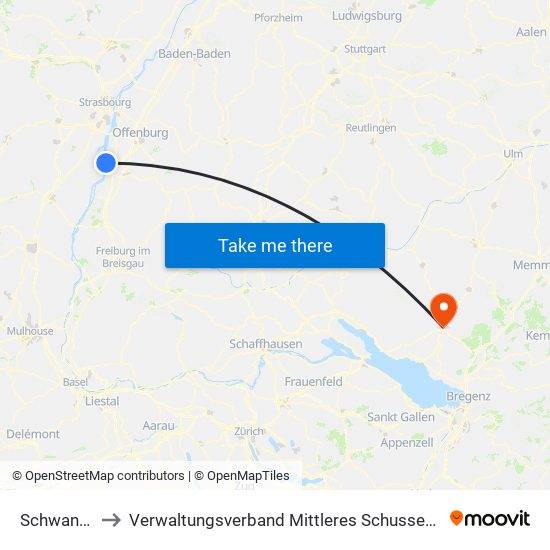 Schwanau to Verwaltungsverband Mittleres Schussental map