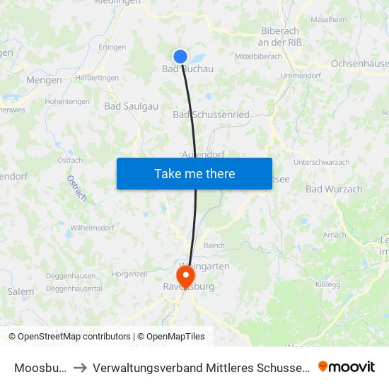 Moosburg to Verwaltungsverband Mittleres Schussental map