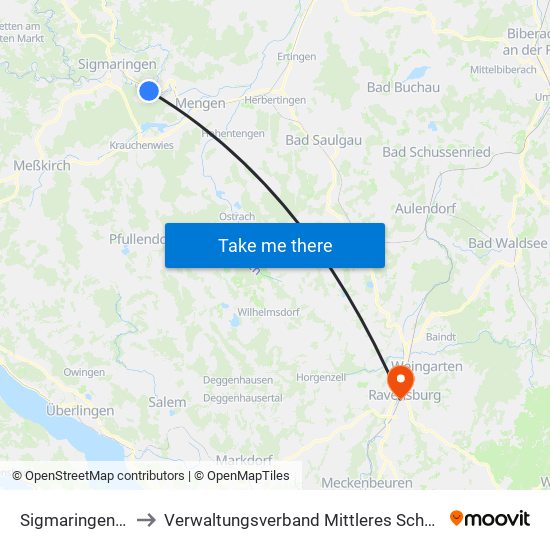 Sigmaringendorf to Verwaltungsverband Mittleres Schussental map