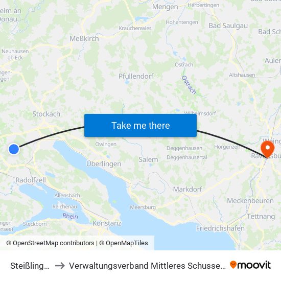 Steißlingen to Verwaltungsverband Mittleres Schussental map