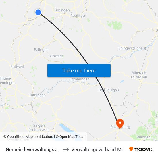 Gemeindeverwaltungsverband Oberes Gäu to Verwaltungsverband Mittleres Schussental map