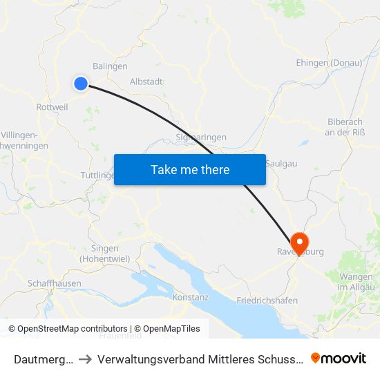 Dautmergen to Verwaltungsverband Mittleres Schussental map