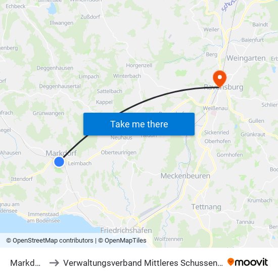 Markdorf to Verwaltungsverband Mittleres Schussental map