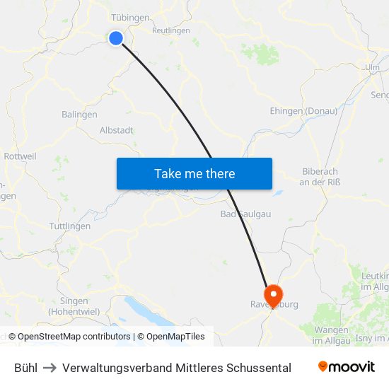 Bühl to Verwaltungsverband Mittleres Schussental map