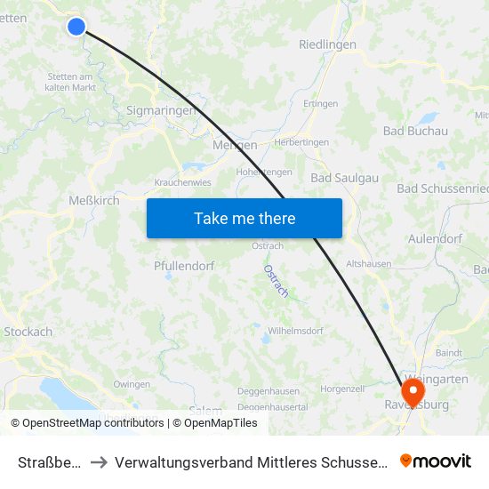 Straßberg to Verwaltungsverband Mittleres Schussental map