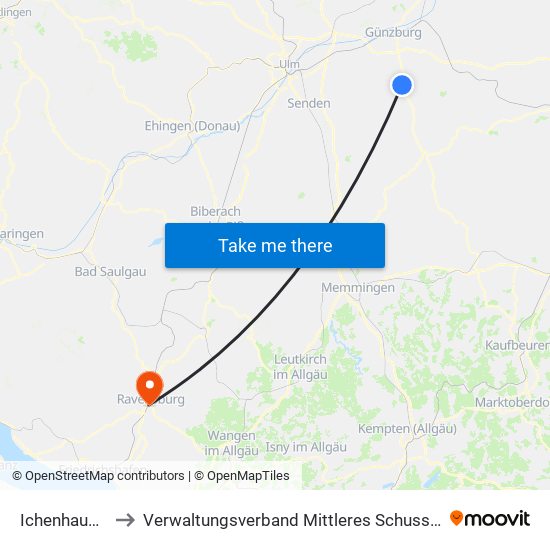 Ichenhausen to Verwaltungsverband Mittleres Schussental map