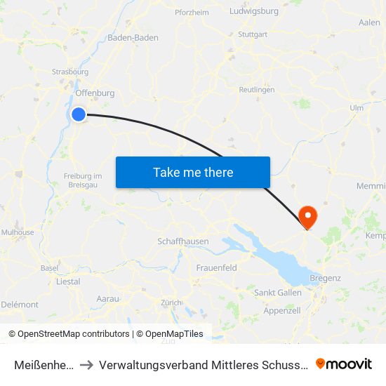Meißenheim to Verwaltungsverband Mittleres Schussental map