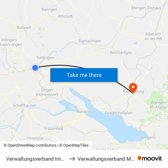 Verwaltungsverband Immendingen-Geisingen to Verwaltungsverband Mittleres Schussental map