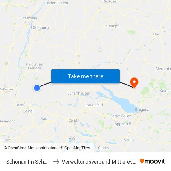 Schönau Im Schwarzwald to Verwaltungsverband Mittleres Schussental map