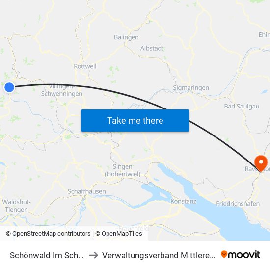Schönwald Im Schwarzwald to Verwaltungsverband Mittleres Schussental map