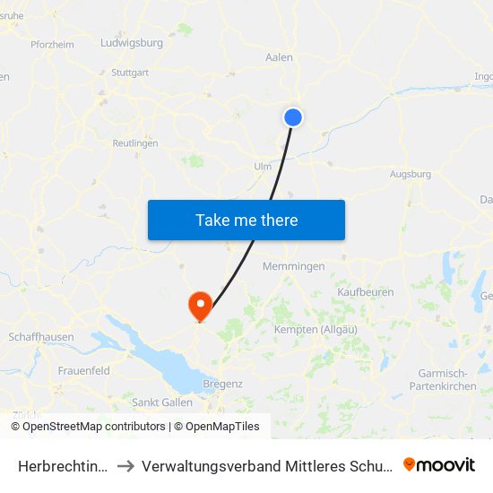 Herbrechtingen to Verwaltungsverband Mittleres Schussental map