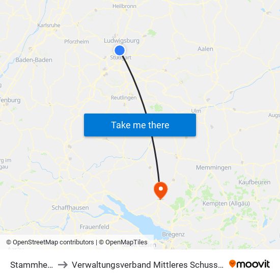 Stammheim to Verwaltungsverband Mittleres Schussental map