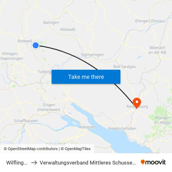 Wilflingen to Verwaltungsverband Mittleres Schussental map