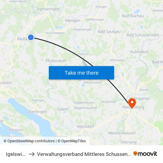 Igelswies to Verwaltungsverband Mittleres Schussental map