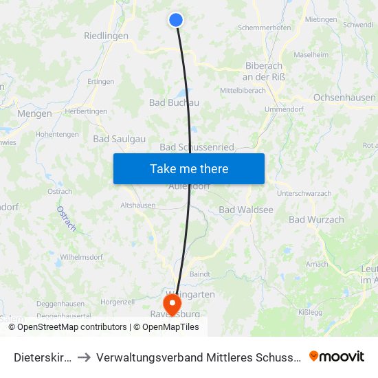 Dieterskirch to Verwaltungsverband Mittleres Schussental map