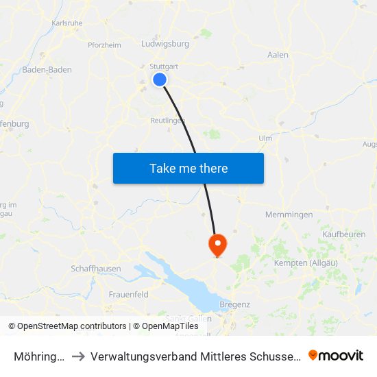 Möhringen to Verwaltungsverband Mittleres Schussental map