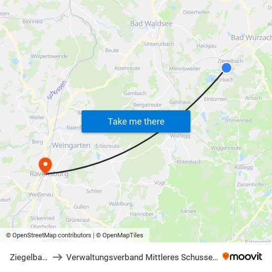 Ziegelbach to Verwaltungsverband Mittleres Schussental map