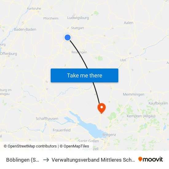 Böblingen (Stadt) to Verwaltungsverband Mittleres Schussental map