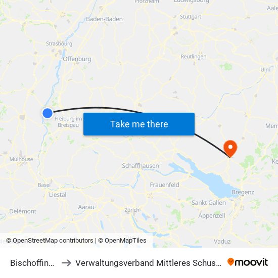 Bischoffingen to Verwaltungsverband Mittleres Schussental map