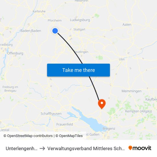 Unterlengenhardt to Verwaltungsverband Mittleres Schussental map