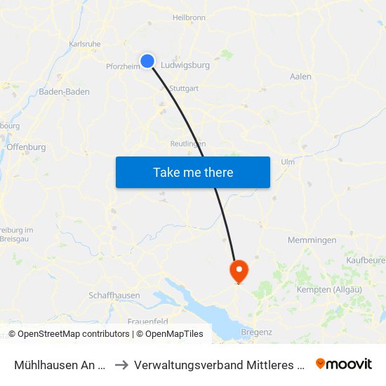 Mühlhausen An Der Enz to Verwaltungsverband Mittleres Schussental map