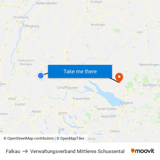 Falkau to Verwaltungsverband Mittleres Schussental map