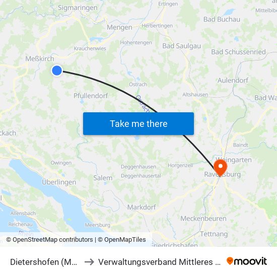 Dietershofen (Meßkirch) to Verwaltungsverband Mittleres Schussental map