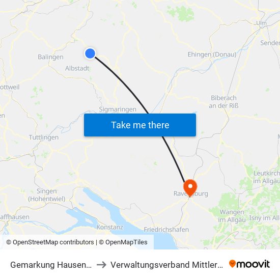 Gemarkung Hausen Im Killertal to Verwaltungsverband Mittleres Schussental map