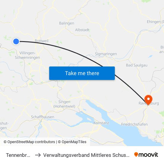 Tennenbronn to Verwaltungsverband Mittleres Schussental map