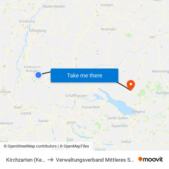 Kirchzarten (Kernort) to Verwaltungsverband Mittleres Schussental map