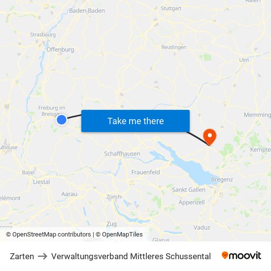Zarten to Verwaltungsverband Mittleres Schussental map