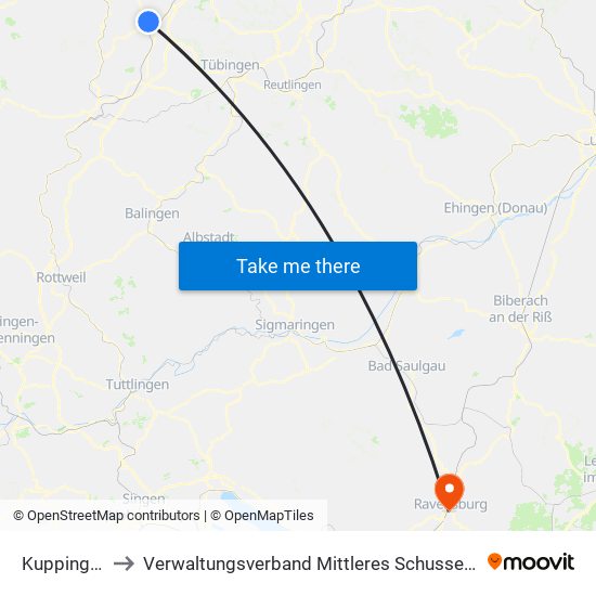 Kuppingen to Verwaltungsverband Mittleres Schussental map