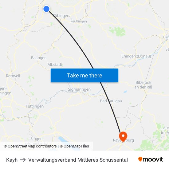 Kayh to Verwaltungsverband Mittleres Schussental map