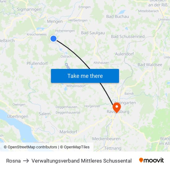 Rosna to Verwaltungsverband Mittleres Schussental map