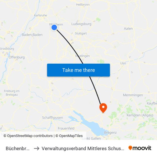 Büchenbronn to Verwaltungsverband Mittleres Schussental map